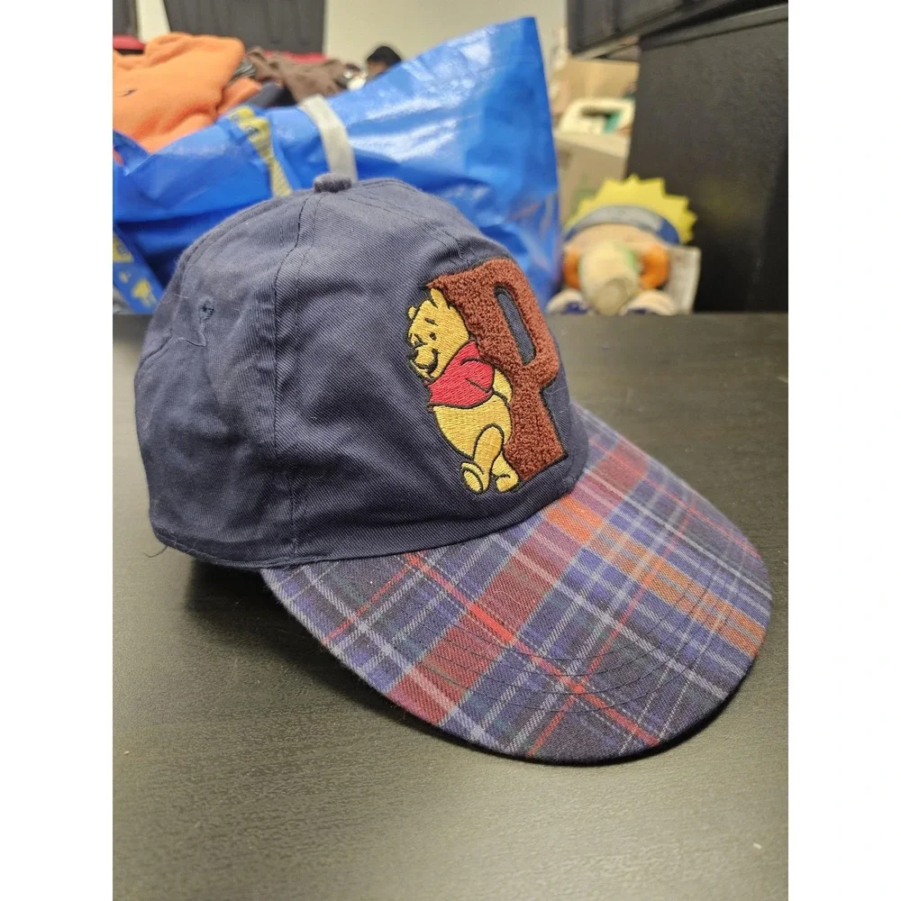 Vintage Disney Winnie The Pooh Hat Cap Strap Back Boys One‎ Size Blue Plaid 90s
